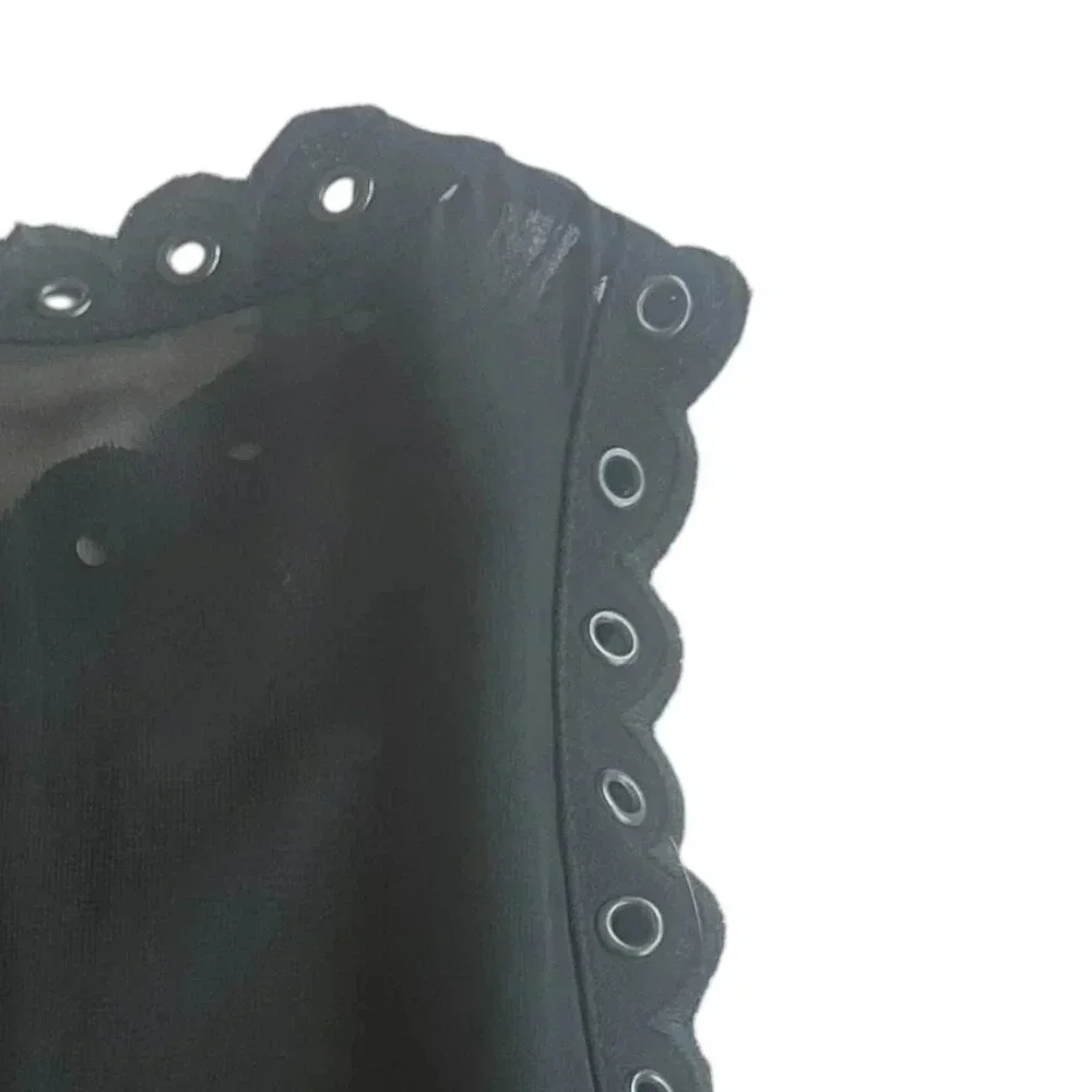 Sam Edelman Black A-Line Dress LBD Party Sheer Top Grommet Trim Size 2 Women's